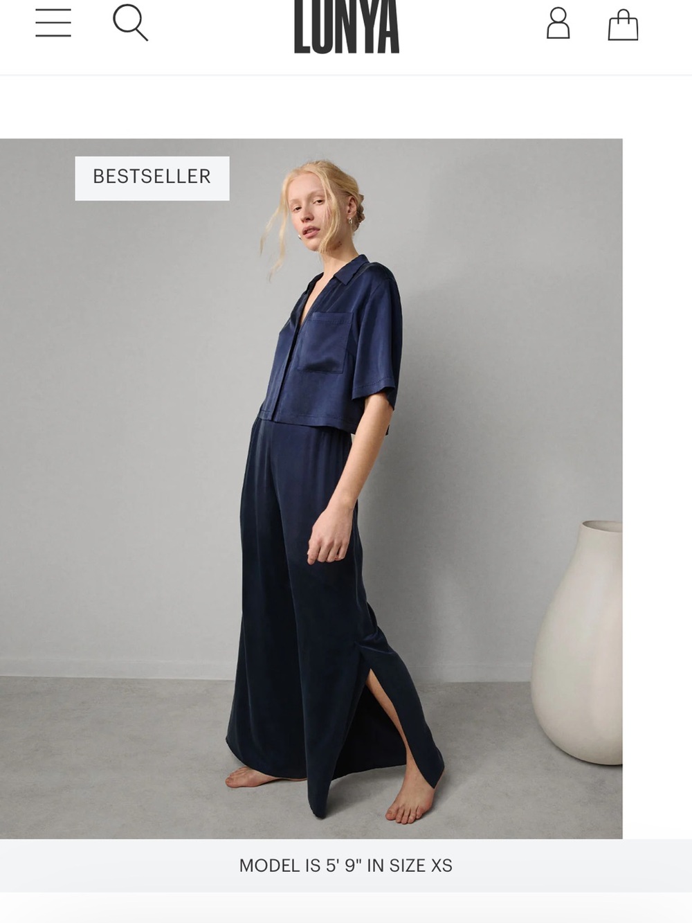 lunya Navy Silk Short-Sleeve Button Top & Wide-Leg Pants - Picture 5 of 14